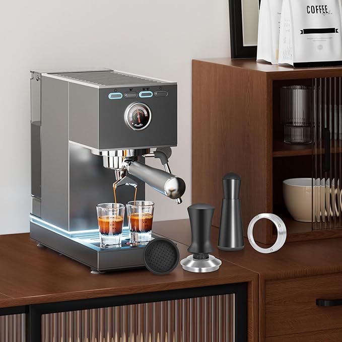 54mm Espresso Accessories Kit, Spring Loaded Calibrated Tamper, WDT Tool and Dosing Funnel Set Fits Espresso Coffee Machines and 54 mm Portafilters