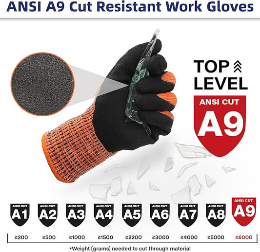Schwer ProGuard Highest Level Cut Resistant Work Gloves PR3326 for Extreme Protection, ANSI A9 Cut Gloves with Reinforced Thumb, Non Slip, Breathable, Cooling, Durable, Touch-screen, Orange 2 Pairs(S)