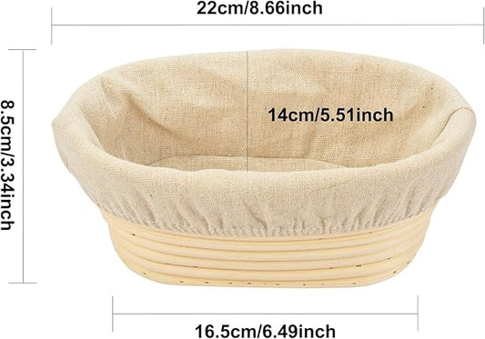 4PACK 8 inch Oval Bread Proofing Basket Banneton Bread Dough Proofing Rising Rattan Basket & Liner for Baking Bread Making