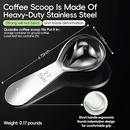 Coffee Scoop 2 tablespoon Measuring Spoons(30ml 2pcs), Ergonomics Design Coffee Scooper 2 tbsp Metal Stainless Steel Manufacture,coffee scoop for ground coffee Protein Powder Sugar Cereal,Etc.