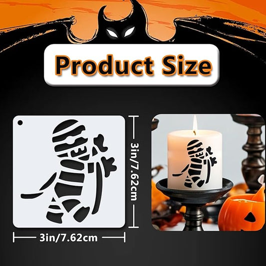 72 PCS 3x3 Inch Halloween Stencils for Painting - Pumpkin, Ghost, Bat, Spider Web Witch Skull Reusable Halloween Painting Templates on Wood, Glass, Fabric, Window Door Decor DIY Decoration
