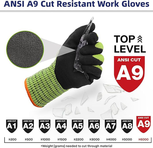 Schwer ProGuard Highest Level Cut Resistant Work Gloves PR3326 for Extreme Protection,ANSI A9 Cut Gloves with Reinforced Thumb, Non Slip, Non PFAS, Durable, Touch-screen, Yellow 2 Pairs(M)