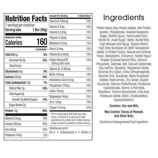WonderSlim Meal Replacement Protein Bar, Cinnamon, 15g Protein, 20 Vitamins & Minerals, Gluten Free (7ct) (Pack of 2)