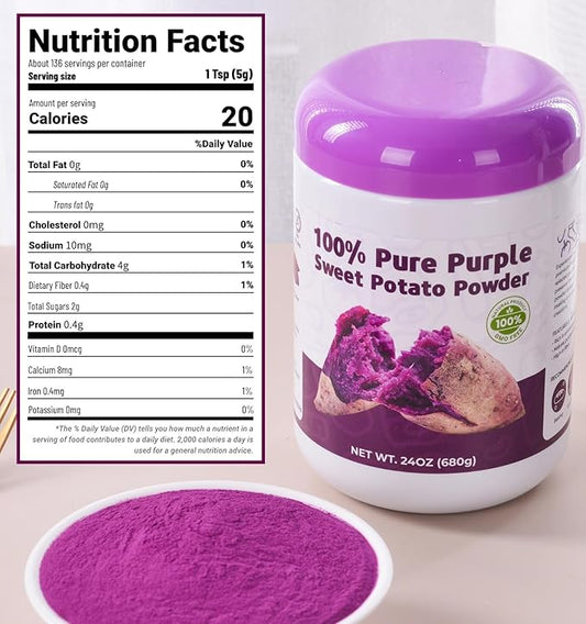 Purple Sweet Potato Powder 24oz (680g) - Natural Food Coloring for Baking, Drinks & Smoothies|Ube/Purple Yam Alternative, Non-GMO, Gluten-Free, Resealable Fresh Pack