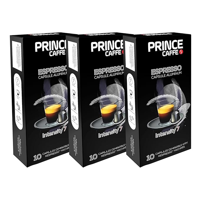 Prince Caffe Espresso Pods β Intensity 7, Medium-Dark Roast, The Espresso Coffee Pods Are Compatible with Nespresso Original Line Machines, 30 Count (3 x 10 Capsules) Premium Quality Coffee Capsules.