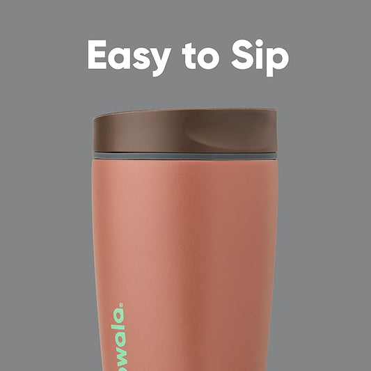 Owala SmoothSip Slider Insulated Stainless Steel Coffee Tumbler, Reusable Iced Coffee Cup, Hot Coffee Travel Mug, BPA Free 12 oz, Grey/Brown (Cozy Cocoa)