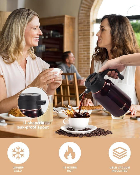51 Oz Carafe for Hot Liquids 36 Hours Hot (Fullness of Carafe), 2 PCS Stainless Steel Insulated Vacuum Thermal Coffee Carafes For Keeping Hot, 1.5 Liter Coffee Dispenser(Angola Red)