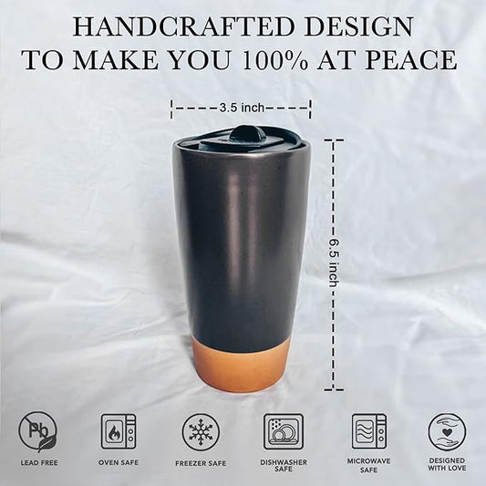 Mora Double Wall Ceramic Coffee Travel Mug with Lid, 14 oz, Portable, Microwave, Dishwasher Safe, Insulated Reusable Tall Cup, Splash Resistant Lid - To Go Tumbler for Car Cup Holder, Nightwaves