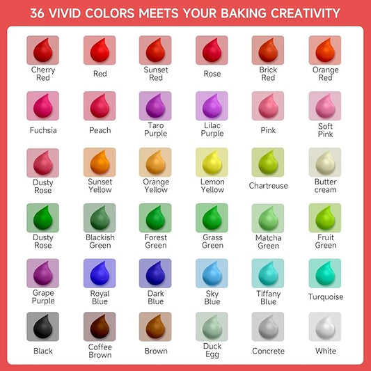 Cakestar Food Coloring Liquid, 36 Vibrant Food Coloring for Slime, Upgraded Food Dye Concentrated Neon Food Coloring Liquids for Cake, Cookies, Baking Decorating, Icing, DIY Crafts, 6ml/bottle