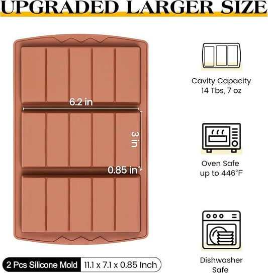 2 Pcs Chocolate Bar Mold Deep Large Chocolate Molds Silicone Break Apart Thick Silicone Molds for Candy Bar (5 Snap)