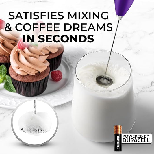 Zulay Kitchen Powerful Milk Frother Wand With 4 AA Duracell Batteries - Ultra Fast Handheld Drink Mixer - Electric Whisk Foam Maker for Coffee, Lattes, Cappuccino, Matcha & Creamer -