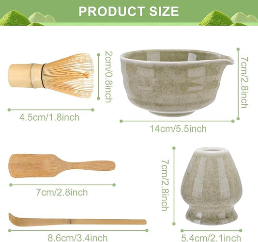 Matcha Whisk Set,5Pcs Japanese Matcha Tea Set - Matcha Bowl with Spout,Matcha Whisk Holder, Bamboo Whisk, 2Pcs Scoop, Matcha Kit Gift for Matcha Lovers Christmas,Matcha Starter Set(Mottled Green)