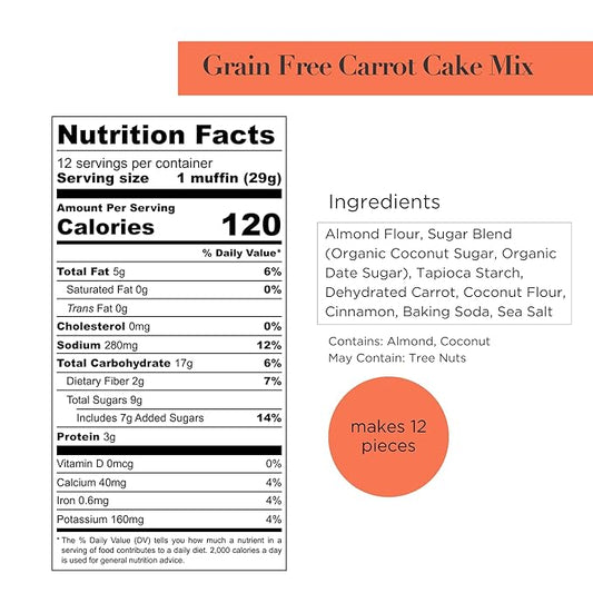 Stellar Eats Grain-Free Carrot Cake & Muffin Baking Mix | Gluten-Free, Dairy-Free, Plant-Based, Paleo-Friendly | Sweetened with Date Sugar | Almond Flour-Based | Makes 1 Loaf or 12 Muffins | 1 Pack