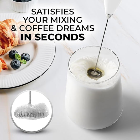 Zulay Kitchen Powerful Milk Frother Wand - Ultra Fast Handheld Drink Mixer - Electric Whisk Foam Maker for Coffee, Lattes, Cappuccino, Frappe, Matcha & Coffee Creamer - Milk Boss White with Hearts