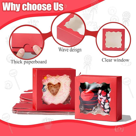 RomanticBaking 3 ¼" x 3 ¼" x 1 ½" 50PCS Chocolate Truffle Boxes for 4,Cookies Boxes Soap Boxes Donut Boxes Macaron Boxes Mini Bakery Boxes with Window Brownie Box