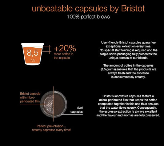 Bristot Cremoso Espresso Capsules – Intense, Creamy, Full-Bodied – Compatible with Lavazza Blue Machines – 50 Count*