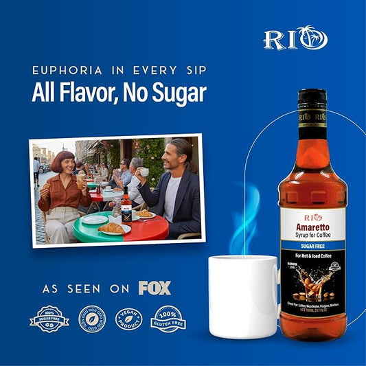 RIO Amaretto Sugar Free Coffee Syrup – Barista-Grade, Smooth & Nutty Flavor for Hot or Iced Drinks, Lattes & Macchiatos, Zero Sugar Beverage Extract – Skinny Syrup 700ml