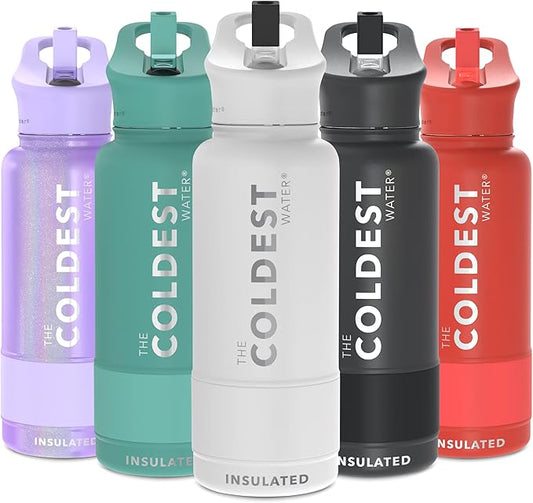 Coldest Insulated Water Bottle with Straw Lid - Stainless Steel Metal Insulated Bottle for Men & Women (Epic White, 32 oz)