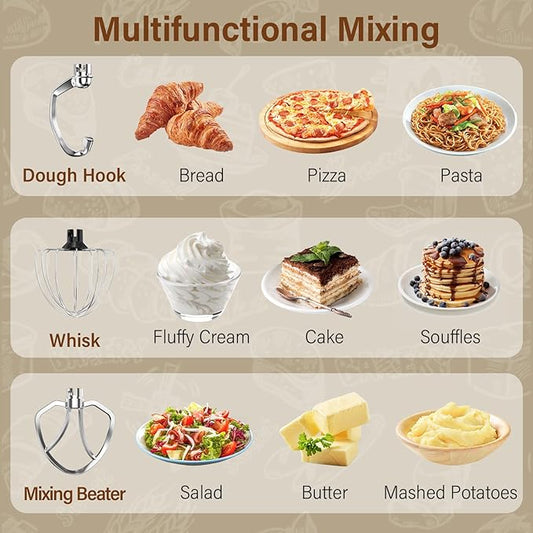 Stand Mixer,3-In-1 10-Speed 660W 5.5QT Tilt-Head Food Mixer, Electric Mixer with Bowl, Dough Hook, Whisk and Beater,Kitchen Mixer for Baking, Cake and Most Home Cooks, Beige