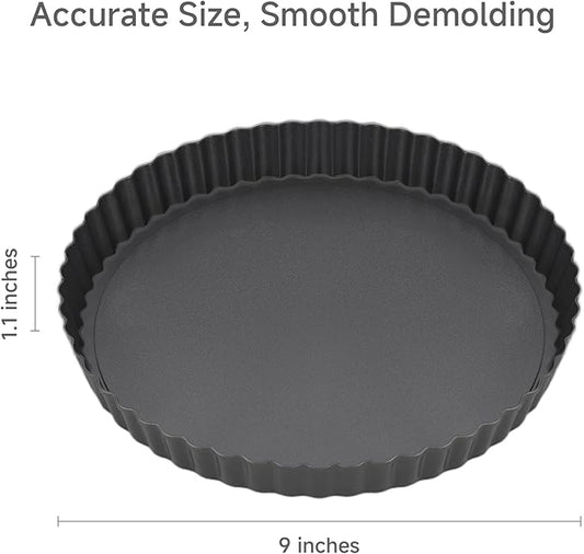 Tart Pan Removable Bottom - 9 Inch Non-Stick Carbon Steel Pie Pan for Baking Tarts, Pies, Quiches, Brownies, Quiche Baking Dish with Fluted Edges, Fruit Tart Mold