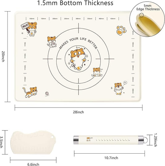 28x20 Inch Extra Thick Silicone Pastry Board, Silicone Baking Mat with Measurements, Non-slip Silicone Mat, Kneading Counter Mat, Non-Stick Dough Mat with Edge Heightening