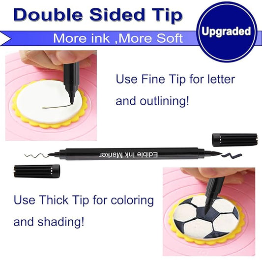 Dual Tips Food Coloring Pens,3PCS Black Color Food Grade and Edible Marker,Gourmet Writers for Decorating Fondant,Cakes, Cookies, Frosting, Easter Eggs, Thick Tip and Fine Tip, by Edibleink