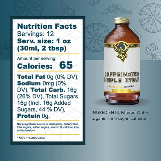 Portland Syrups - Caffeinated Simple Syrup - Premium Beverage Concentrate for a Boost of Clean Energy - Add to Soda, Cocktails, Tea, Coffee Drinks, and More - 12 oz with 24 Servings (Pack of 1)
