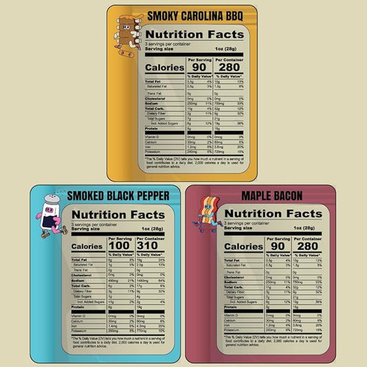 Louisville Vegan Jerky Co. Best Sellers 1 Variety Bundle Vegan Jerky 3 oz. 3 pack (Smoky Carolina BBQ, Smoked Black Pepper, Maple Bacon)