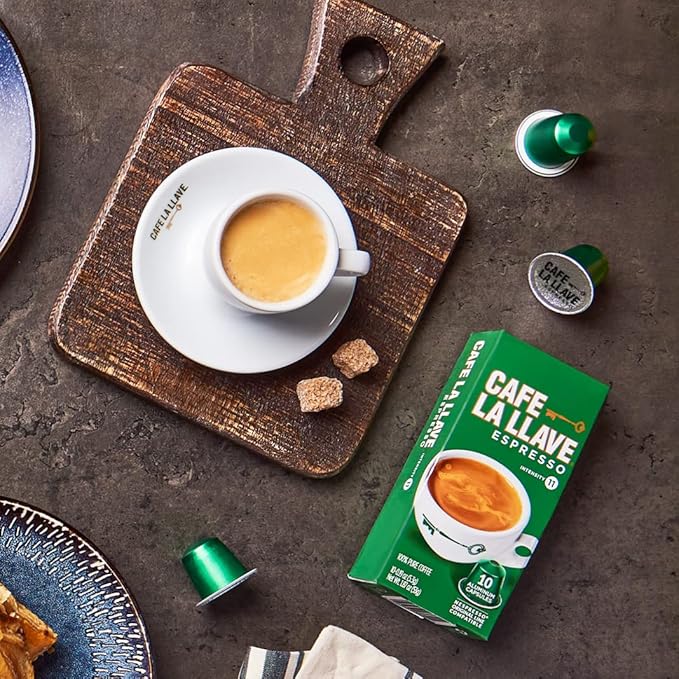 Cafe La Llave Espresso Pods: 80 Recyclable Aluminum Pods, Intensity 11 Dark Roast Latin-Style Coffee, Compatible with Nespresso Original Line Machines - Bold, Rich Flavor
