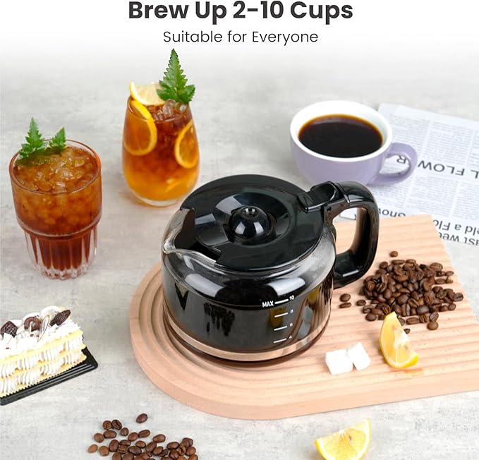 Gevi 10-Cup Coffee Maker with Built-in Burr Grinder, Programmable Timer, 1.5L Water Tank, Reusable Filter & Warming Plate โ Drip Coffee Machine for Fresh Ground Coffee