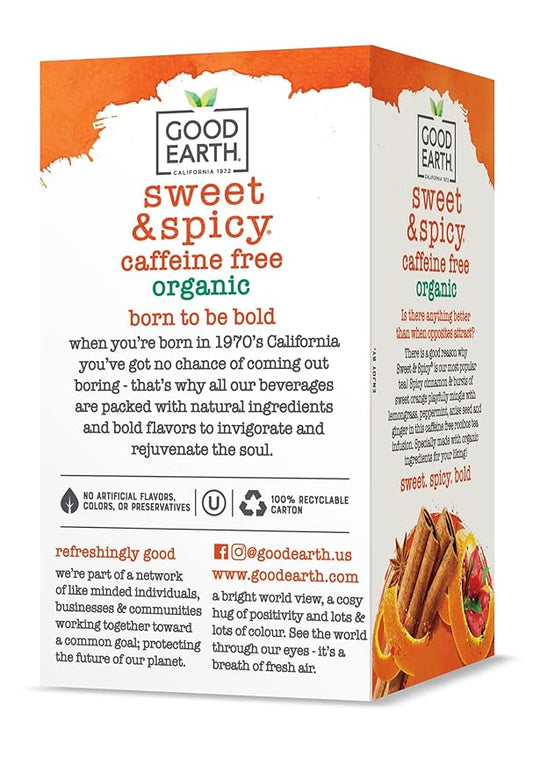 Good Earth Tea Sweet & Spicy Organic Caffeine Free Herbal Black Tea, 18 Teabags (Pack of 6)