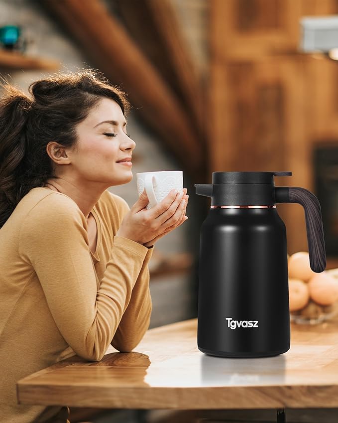 51 Oz Carafes for Hot Liquid, Stainless Steel Insulated Vacuum Thermal Coffee Carafes For Keeping Hot, 1.5 Liter Coffee Dispenser(Black)