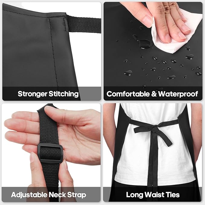 Gotega 6 Pack Waterproof Rubber Vinyl Apron 40 Inch Chef Aprons for Men Heavy Duty Chemical Work Apron Extra Long Grilling Aprons with Adjustable Bib Apron for Dishwashing Lab Butcher Black