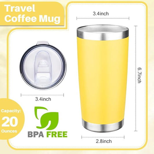 20oz Tumbler with Lid Double Wall Vacuum Insulated Travel Coffee Mug Stainless Steel Thermal Cup Powder Coated Sturdy Coffee Tumbler for Hot and Cold Beverage (Yellow,1)