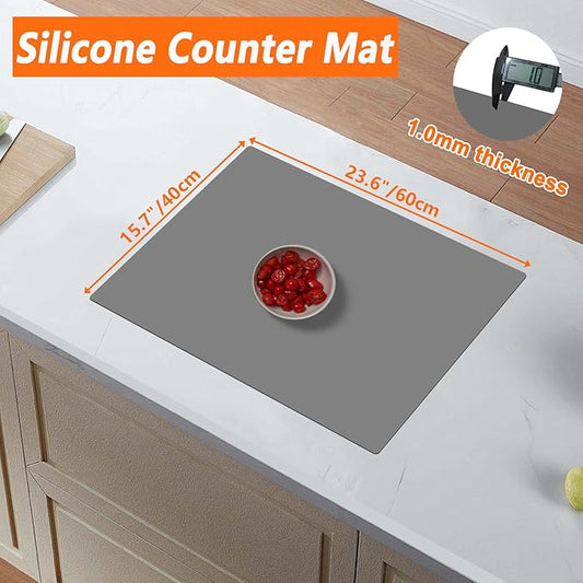 23.62"x15.74"(60cmx40cm) Countertop Protector Mat, Silicone Mats for Kitchen Counter, Cuttable Heat Resistant Mats for Counter, Waterproof Silicone Kitchen Island Protector Mat(2Pack, Dark Gray)