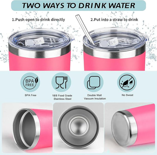 20oz Tumbler with Straw and Brush, Stainless Steel Vacuum Insulated tumbler, Double Wall Insulated Coffee Tumbler for Outdoor, Home, Travel,Office (peach,4pcs)