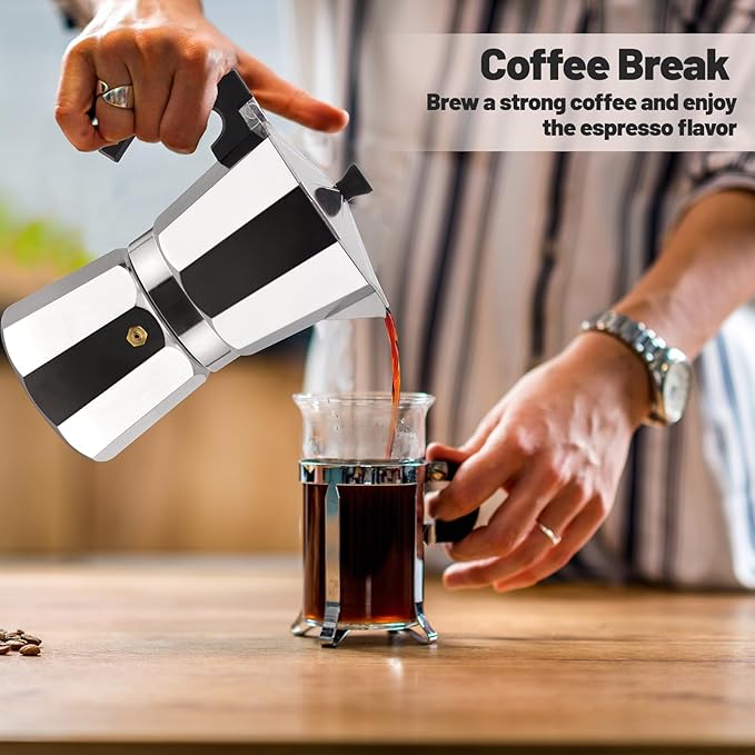 9 Cup Aluminum Moka Pot Classic Stovetop Espresso Coffee Maker 450ml 15oz Coffeemaker Percolator Mocha Pot Greca Coffee Maker Cafe Makers for Italian and Cuban Café Brewing Silver