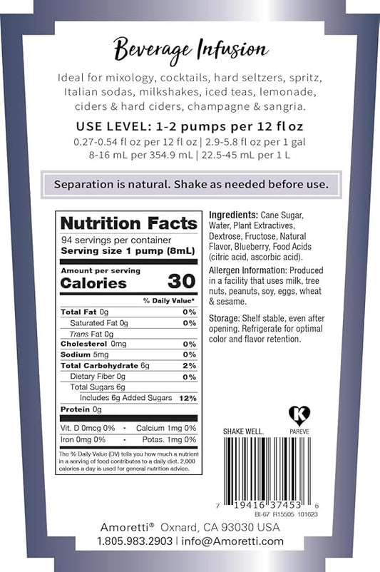 Amoretti - Wild Huckleberry Beverage Infusion, 94 Servings Per Bottle (750 ml) - Drink Mix & Water Enhancer with Pump for Flavoring Cocktails, Waters, Teas, and other Beverages, Preservative Free