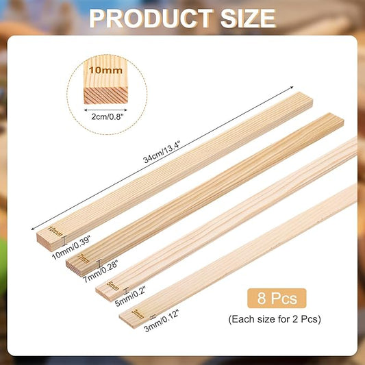 MECCANIXITY 8Pcs Pottery Teaching Rolling Mud Stick Guides, 13" x 0.8" Wood Clay Roller 3 5 7 10mm Thick Ceramic Tools Strips Rolling Guides for Clay Thickness DIY Craft