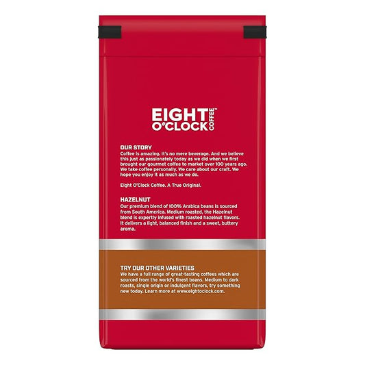 Eight O'Clock Coffee Hazelnut Whole Bean Coffee, Medium Roast, 11 Ounce (Pack of 6) - Buttery, Smooth & Nutty