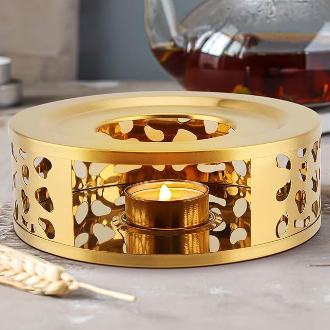2 PCS Metal Teapot Warmer, Teapot Warmer Base, Stainless Steel Teapot Warmer with Tealight Holder for Glass Or Ceramic Teapot, Gold