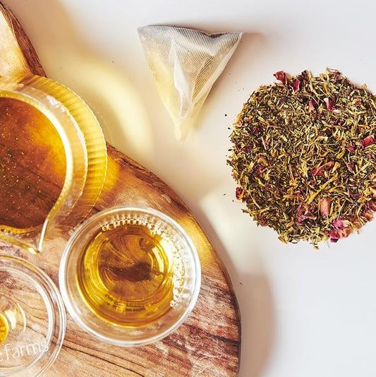 Grace Farms Organic SPEARMINT ROSE Herbal Tea (16 Pyramid Sachets) | Naturally Sweet, Stress Relieving and Caffeine Free | Organic, Fair Trade and Kosher Certified | Delicious Iced Tea | Gives Back 100% of Profits