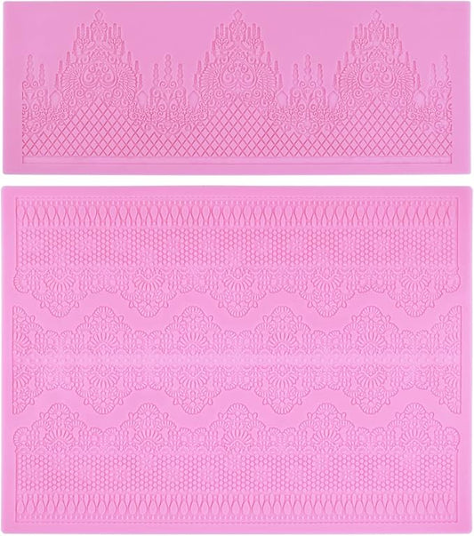 Embossing Lace Fondant Molds, Multi Circle Flowers Lace Mat Wedding Cake Decoration Tool, Rattan Shaped Cupcake Mat Silicone Molds Set of 2