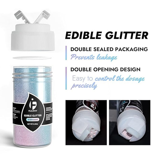 Edible Glitter for Cocktails, Edible Luster Dust 6 Colors, Food Grade Glimmer Sprinkles for Baking, Cakes, Strawberries, Beverage, Cookies, Candy, Chocolate, Vegan (5g/Bottle)
