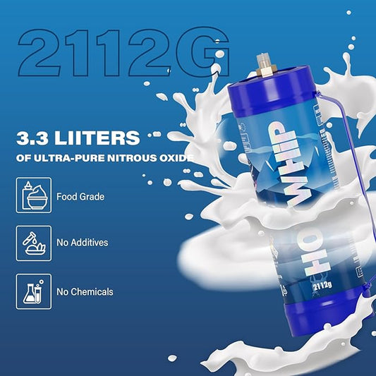 Whipped Cream Chargers 3.3L Tank,2112gx2 Original Flavor Premium Whip Cream Cylinder Food Grade 99.99% Purity Leak Proof Dispenser,2 Count