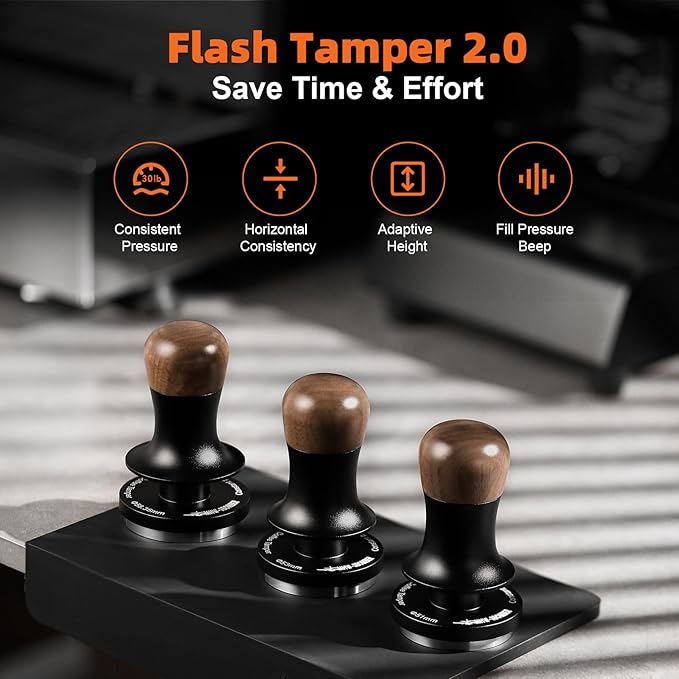 Espresso Tamper 58.35mm-3 Spring Loaded Coffee Tamper-15lb / 30lbs Replacement Springs Calibrated Tamper with Sound Feedback-MHW-3BOMBER Flat Base Tamper-Fits for 58mm Portafilter Basket T6184T-OS
