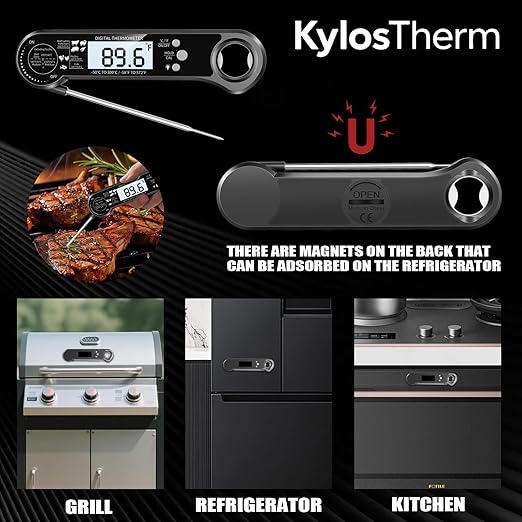 Digital Meat Thermometer, Instant Read Food Thermometer with Backlight & Hold Function,Magnetic, LCD Display, 180° Foldable, Kitchen Appliances Essentials for BBQ,Gifts for Men Him Dad Birthday