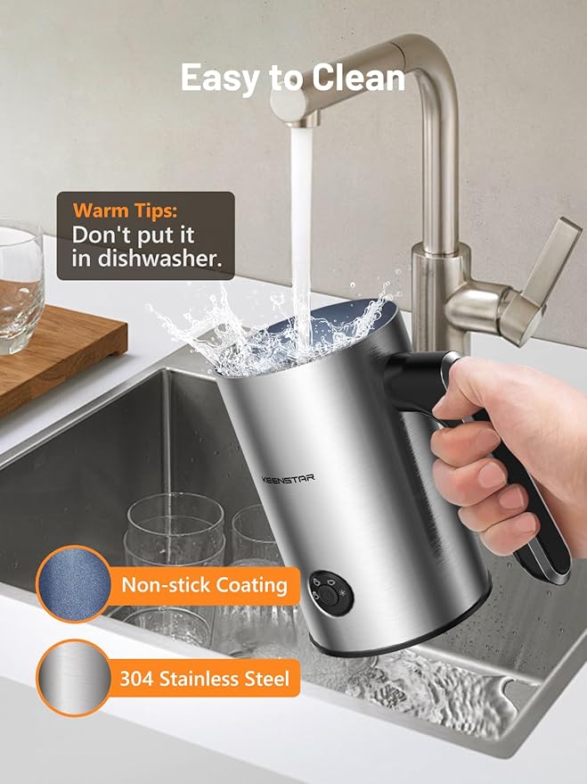Electric Milk Frother, Automatic Milk Steamer Warm or Cold Foam Maker for Coffee, Cappuccino, Latte, Stainless Steel Milk Warmer with Temperature Controls