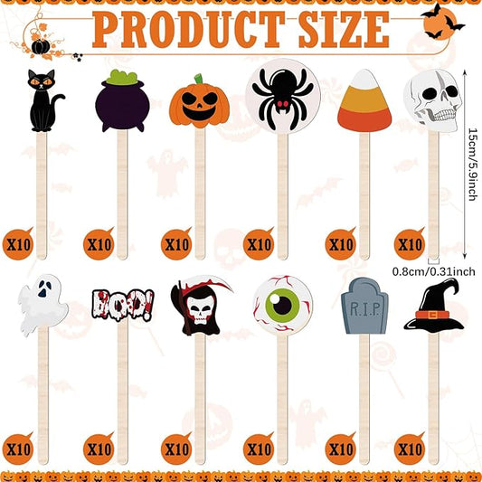 Jinei 120 Pcs Halloween Coffee Stirrers Stir Sticks Natural Wooden Stir Sticks Disposable Drink Stirrers for Stirring Hot Chocolate Milkshake Restaurant Home Office