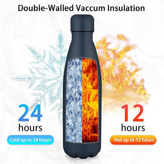 Insulated Water Bottle, 17oz Stainless Steel Water Bottles with straw lid, Metal Sports Water Bottles for Boys,Girls, Double Wall Vacuum BPA-Free Flask for School, Sports (Dark blue)